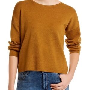 EILEEN FISHER 100% superfine merino wool cropped sweater long sleeve brown small